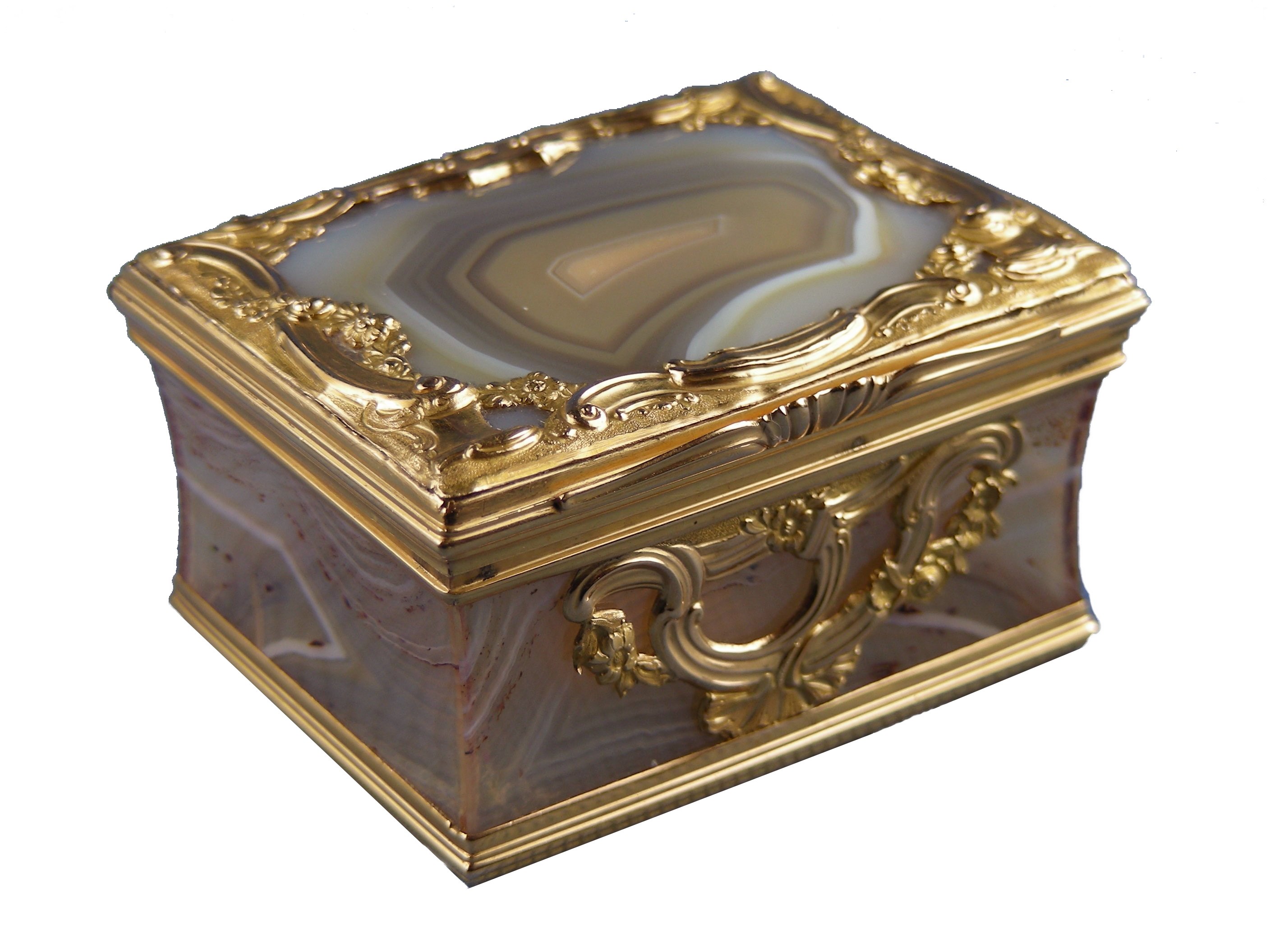 18th century banded agate and gold mounted rectangular box